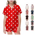 thumbnail image 1 of JAJAHO Girls Christmas Pajamas Set Short Sleeve Button Down 2 Piece Pjs For Kids 2-13Y, 1 of 6
