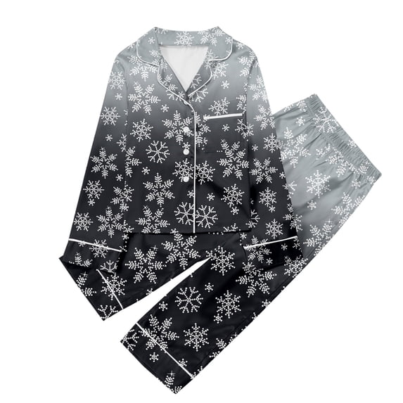 JAJAHO Girls Christmas Pajamas Snowflake Print Long Sleeve Button-Down 2 Piece Loungewear Set 3-14 Years
