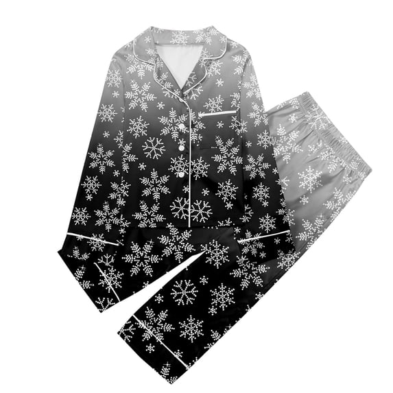 JAJAHO Girls Christmas Pajamas Snowflake Print Long Sleeve Button-Down 2 Piece Loungewear Set 3-14 Years