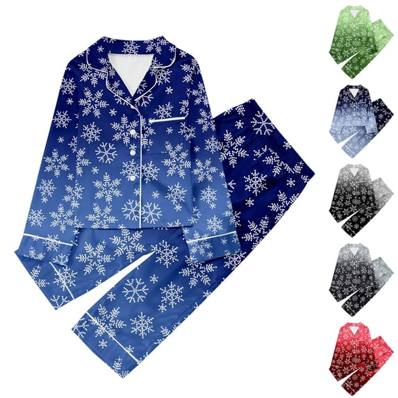 JAJAHO Girls Christmas Pajamas Snowflake Print Long Sleeve Button-Down 2 Piece Loungewear Set 3-14 Years