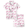 thumbnail image 1 of JAJAHO Girls Clothes 2PCS Outfits Home Clothes Set Valentine's Day Bow Printed Short Sleeve Button Up Lapel Top Shorts Cozy Outfit, 1 of 4