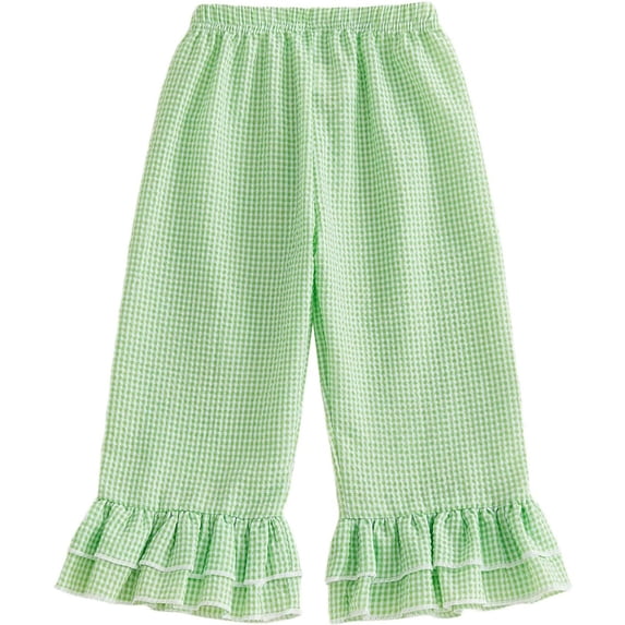 JAJAHO Girls Clothes Plaid Pants For Toddler Girl Loose Fit Elastic Waist Ruffle Hem Summer Pants 0-5Y Stylish Trousers