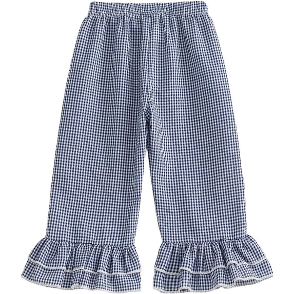 JAJAHO Girls Clothes Plaid Pants For Toddler Girl Loose Fit Elastic Waist Ruffle Hem Summer Pants 0-5Y Versatile Trousers