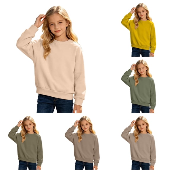 JAJAHO Girls Crew Neck Sweatshirt Casual Loose Long Sleeve Fall Lightweight Pullover Basic Tops For Kids 3-13Y
