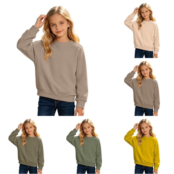 JAJAHO Girls Crew Neck Sweatshirt Casual Loose Long Sleeve Fall Lightweight Pullover Basic Tops For Kids 3-13Y