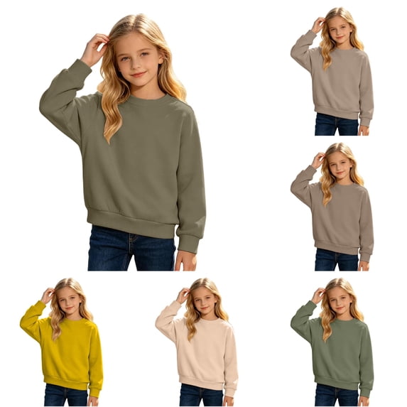JAJAHO Girls Crew Neck Sweatshirt Casual Loose Long Sleeve Fall Lightweight Pullover Basic Tops For Kids 3-13Y