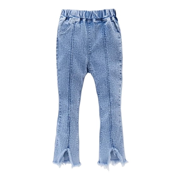JAJAHO Girls Denim Flared Pants For Kids Toddler Row Hem Elastic Waist Slim Fit Jeans Pants 1-10Y Soft Trousers