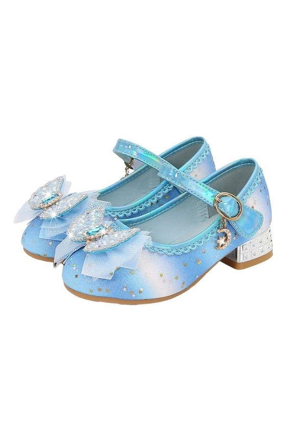 Girls Dress Shoes Glitter Princess Shoe Flower Mary Jane Pointy Toe Low Heels Party Wedding Porm Footwear For Kids Hook And Loop Stylish Shoes