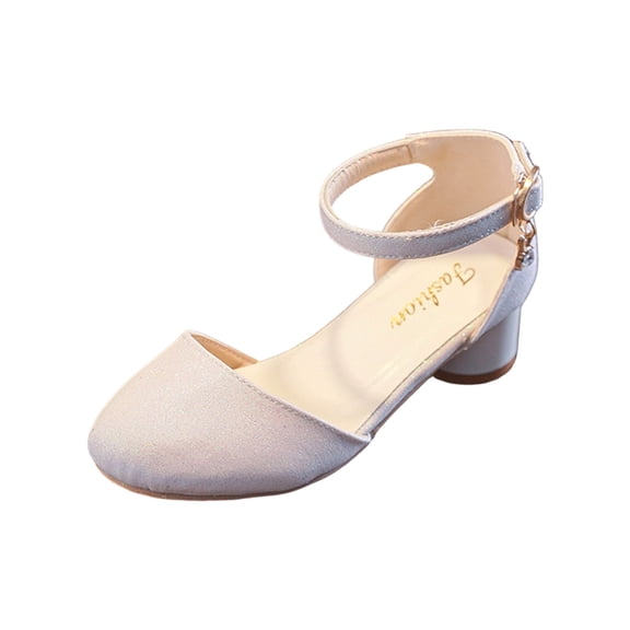 JAJAHO Girls Dress Shoes Glitter Princess Shoe Mary Jane High Heel Buckle Sparkly Party Prom Wedding Footwear For Kids 4-13 Years Comfortable Shoes