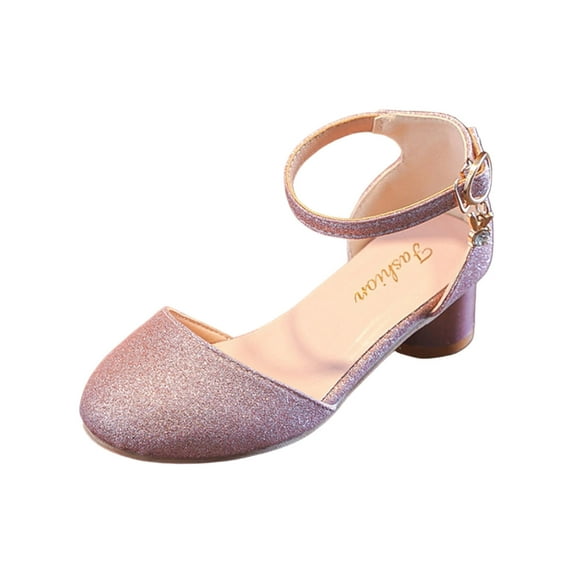 JAJAHO Girls Dress Shoes Glitter Princess Shoe Mary Jane High Heel Buckle Sparkly Party Prom Wedding Footwear For Kids 4-13 Years Comfy Shoes