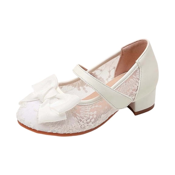 JAJAHO Girls Dress Shoes Lace Marry Jane Low Heels Breathable Dressy Sandals Wedding Party Performance Footwear 5-14Y