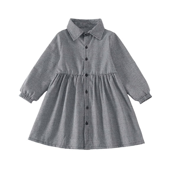 JAJAHO Girls Dresses Kids 5-13Y Long Sleeve Plaid Button Down Collared Preppy Style Mini Dress Spring Summer Outfit Stylish Dresses