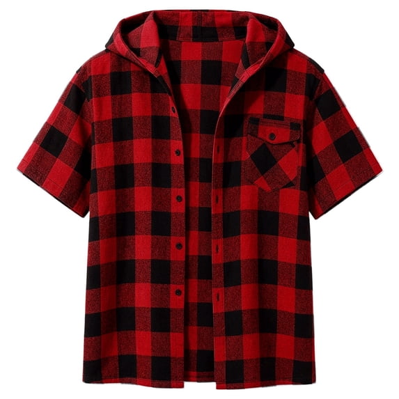 JAJAHO Girls Flannel Shirt Kids Plaid Hoodie Short Sleeve Button Down Shirts For 4-14 Years