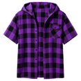 thumbnail image 1 of JAJAHO Girls Flannel Shirt Kids Plaid Hoodie Short Sleeve Button Down Shirts For 4-14 Years, 1 of 6