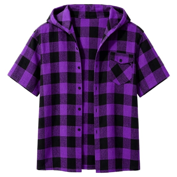 JAJAHO Girls Flannel Shirt Kids Plaid Hoodie Short Sleeve Button Down Shirts For 4-14 Years