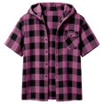 thumbnail image 1 of JAJAHO Girls Flannel Shirt Kids Plaid Hoodie Short Sleeve Button Down Shirts For 4-14 Years, 1 of 6