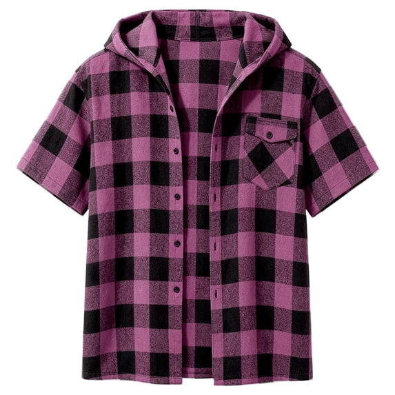 JAJAHO Girls Flannel Shirt Kids Plaid Hoodie Short Sleeve Button Down Shirts For 4-14 Years