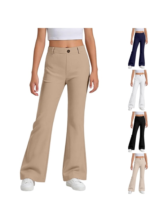Girls Flare School Uniform Pants Flat Front Stretchy Pants Back To School Clothes For Kids 5-16Y