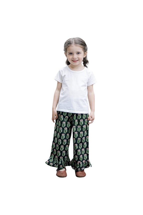 Girls Flared Pants Kids Toddler Girl Clothes Summer Floral Print Loose Fit Elastic Waist Pants 1-8Y Stylish Trousers