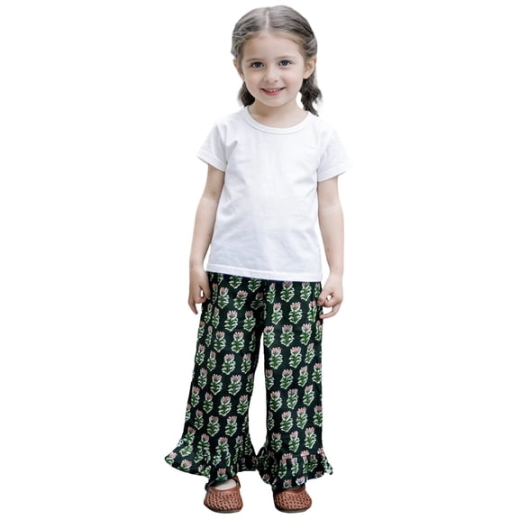 JAJAHO Girls Flared Pants Kids Toddler Girl Clothes Summer Floral Print Loose Fit Elastic Waist Pants 1-8Y Trendy Trousers