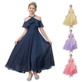 thumbnail image 1 of JAJAHO Girls Formal Gown Halter Off The Shoulder Short Sleeve Chiffon Long Dress For Wedding Party Prom 7-12Y, 1 of 9