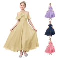 thumbnail image 1 of JAJAHO Girls Formal Gown Halter Off The Shoulder Short Sleeve Chiffon Long Dress For Wedding Party Prom 7-12Y, 1 of 9