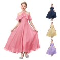 thumbnail image 1 of JAJAHO Girls Formal Gown Halter Off The Shoulder Short Sleeve Chiffon Long Dress For Wedding Party Prom 7-12Y, 1 of 9