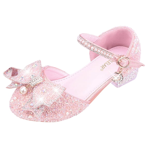 JAJAHO Girls Glitter Dress Shoes Rhinestone Pointy Toe Performance Buckle Low Heels Wedding Formal Party Footwear For Kids 4-12 Years Stylish Shoes