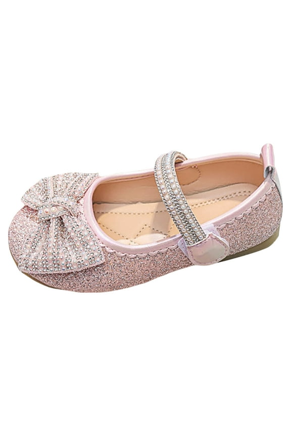 Girls Glitter Princess Dress Shoes Cute Bow Sparkly Sequin Flat Bottoms Hook And Loop Mary Jane Wedding Party Footwear Versatile Shoes