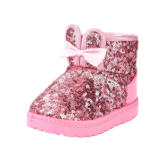 JAJAHO Girls Glitter Snow Boots Sparkly Sequins With Cute Rabbit Ears Design Ankle Boots For Winter Insulated Fuzzy Lining Comfortable Shoes