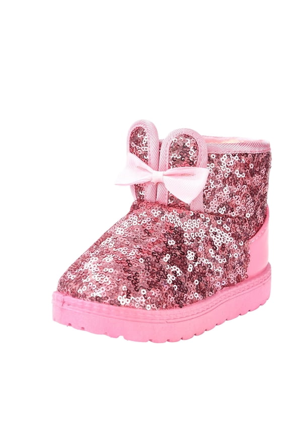 Girls Glitter Snow Boots Sparkly Sequins With Cute Rabbit Ears Design Ankle Boots For Winter Insulated Fuzzy Lining Versatile Shoes