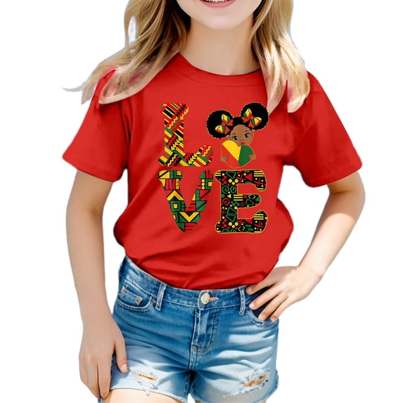 JAJAHO Girls Graphic Tee Girl Clothes Short Sleeve Love Letter Print Crewneck Loose Fit T Shirts For Kids 1-13 Years Trendy Tops