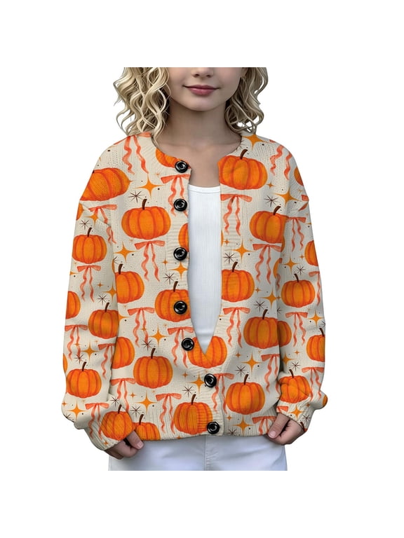 Girls Halloween Cardigan Sweater, Sizes 5-16 Button Down Jacket, Casual Knit Open Front Outerwear