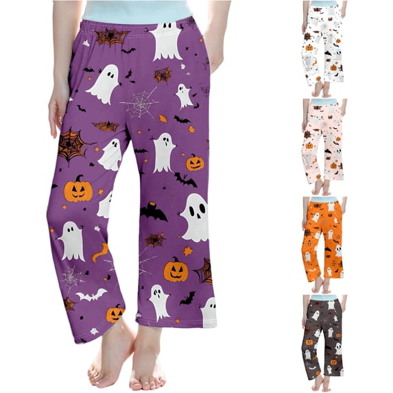 JAJAHO Girls Halloween Pajamas Pants Kids Sleepwear Long Pants Loose Pj Bottoms Sizes 3-14