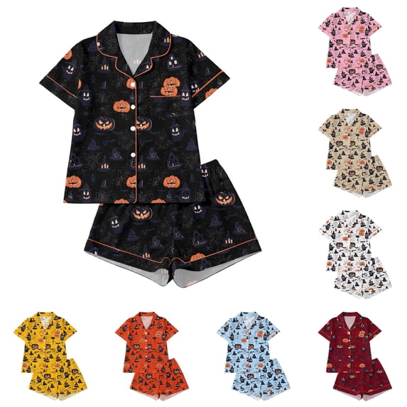 JAJAHO Girls Halloween Pajamas Sets Sizes 3-14 Kids Pumpkin Sleepwear Girls Halloween 2 Pcs PJS