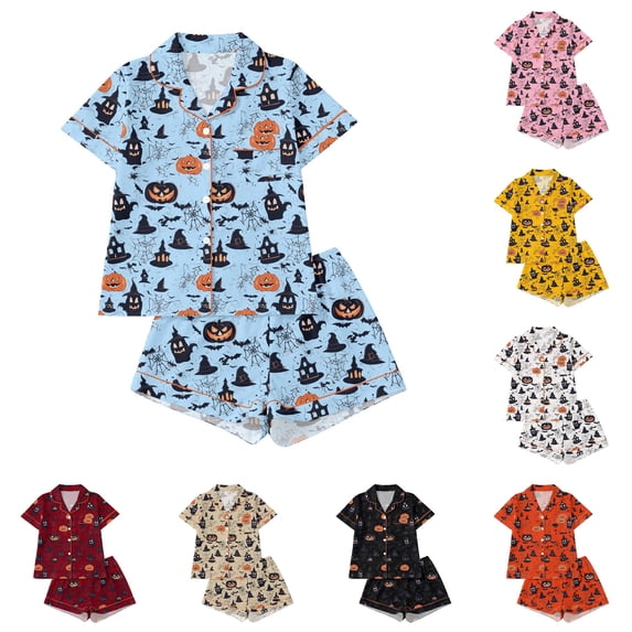 JAJAHO Girls Halloween Pajamas Sets Sizes 3-14 Kids Pumpkin Sleepwear Girls Halloween 2 Pcs PJS