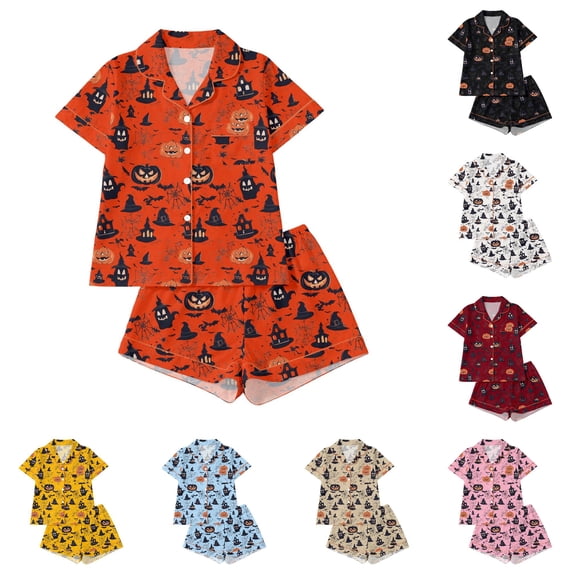JAJAHO Girls Halloween Pajamas Sets Sizes 3-14 Kids Pumpkin Sleepwear Girls Halloween 2 Pcs PJS