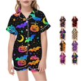thumbnail image 1 of JAJAHO Girls Halloween Pajamas Short Sleeve Sleepwear Spooky Button Down 2 Piece Pjs For Kids 3-14Y, 1 of 4
