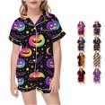 thumbnail image 1 of JAJAHO Girls Halloween Pajamas Short Sleeve Sleepwear Spooky Button Down 2 Piece Pjs For Kids 3-14Y, 1 of 4