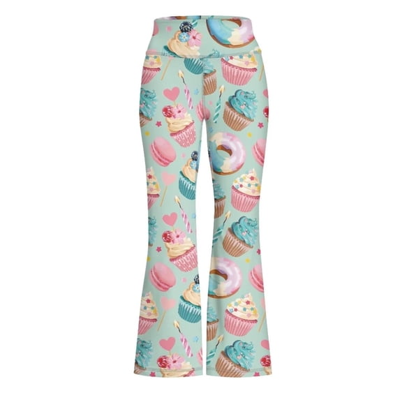 JAJAHO Girls High Waisted Yoga Pants Stretch Buttery Soft Cartoon Printed Flare Leggings Kids Girl Clothes 5-14Y Versatile Trousers