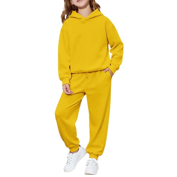 JAJAHO Girls Hoodie Sweatshirt And Sweatpants Set Long Sleeve Pullover Jogger 2 Piece Set Kids Tracksuit 2-13Y