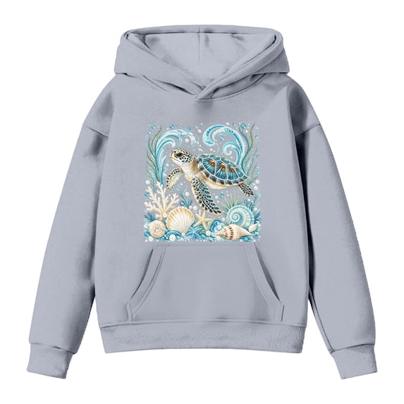 JAJAHO Girls Hoodie Turtle Graphic Kids Ocean Animal Print Pullover Sweatshirt Sizes 2-13 Casual Long Sleeve Fall Tops