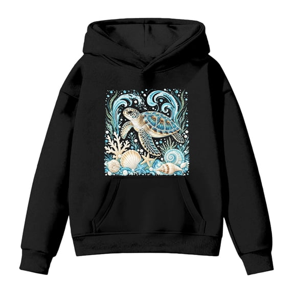 JAJAHO Girls Hoodie Turtle Graphic Kids Ocean Animal Print Pullover Sweatshirt Sizes 2-13 Casual Long Sleeve Fall Tops