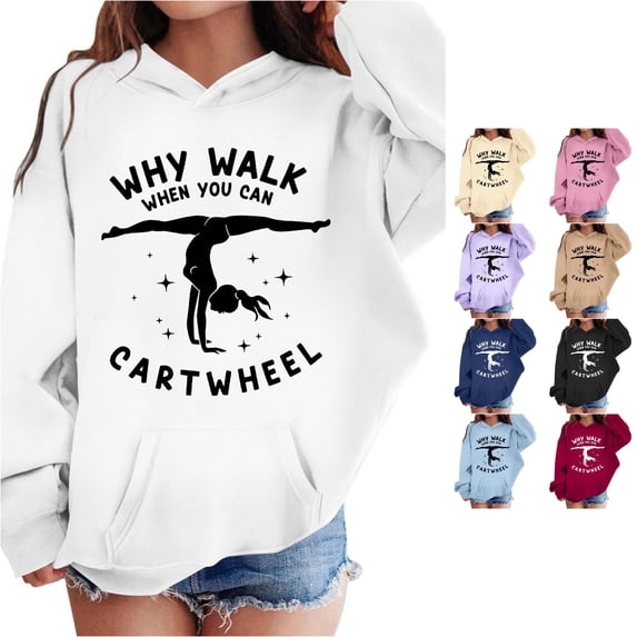 JAJAHO Girls Hoodies Casual Long Sleeve Hooded Sweatshirt Letter Print Fall Pullover Tops With Pocket 2-13Y