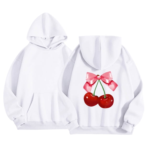 JAJAHO Girls Hoodies Cherry Printed Hooded Sweatshirts Long Sleeve Fall Pullover Tops With Pocket Size 1-13T