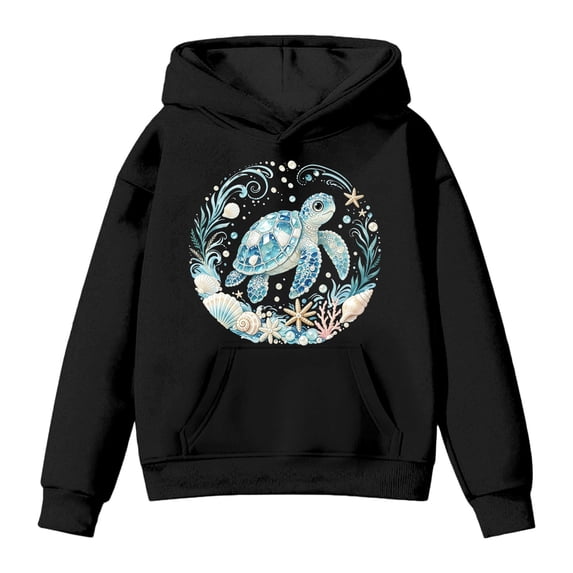 JAJAHO Girls Hoodies Cute Turtle Printed Kids Long Sleeve Sweatshirt Fall Pullover Tops With Pocket 2-13Y