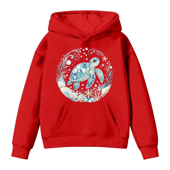 JAJAHO Girls Hoodies Cute Turtle Printed Kids Long Sleeve Sweatshirt Fall Pullover Tops With Pocket 2-13Y