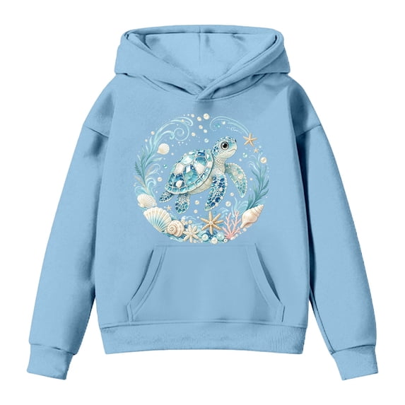 JAJAHO Girls Hoodies Cute Turtle Printed Kids Long Sleeve Sweatshirt Fall Pullover Tops With Pocket 2-13Y