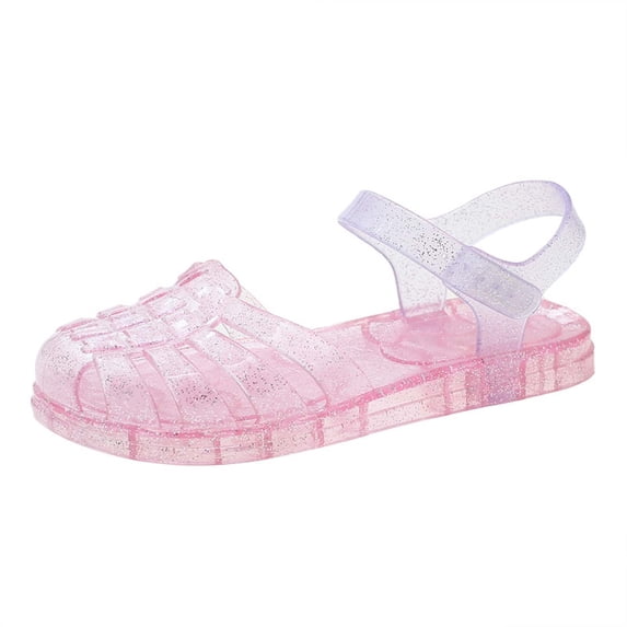 JAJAHO Girls Jelly Sandals Summer Princess Dress Flat Open Toe Hook And Loop Breathable Waterproof Beach Shoes For Kids Toddler Trendy Shoes