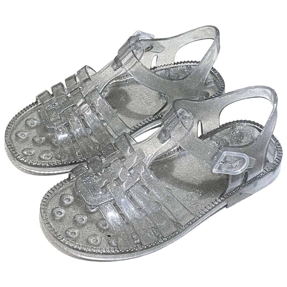 JAJAHO Girls Jelly Sandals Summer Princess Flat Dress Shoes For Girl Lightweight Waterproof Open Toe Buckle Sandals Kids Toddlers 1-9Y